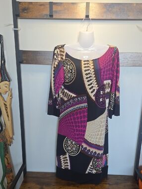 Papillon Blanc Black and Fuchsia Patterned Shift Dress